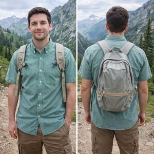 Eddie Bauer Mens Green Micro Check Short Sleeve Button Down Shirt Relaxed Fit S